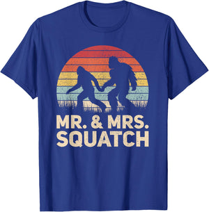 Matching Mr & Mrs Outfit Husband Wife Funny Wedding Bigfoot T-Shirt - T-Shirt | Royal