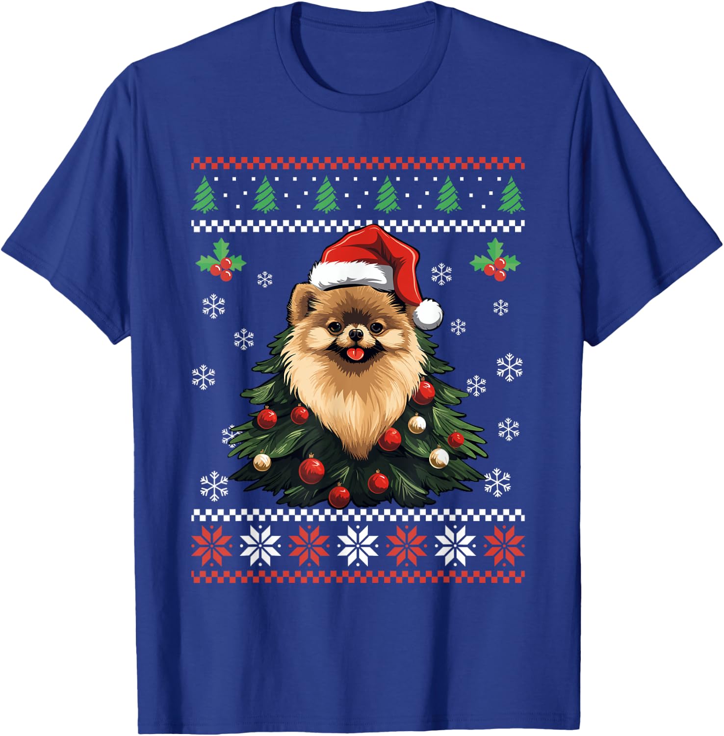 Pomeranian Dog Ugly Christmas Sweater Xmas For Adults Kids T-Shirt - T-Shirt | Royal
