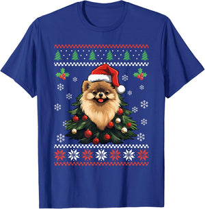 Pomeranian Dog Ugly Christmas Sweater Xmas For Adults Kids T-Shirt - T-Shirt | Royal