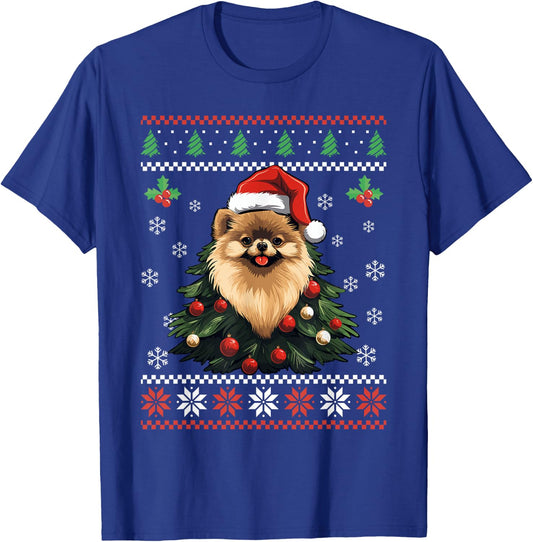 Pomeranian Dog Ugly Christmas Sweater Xmas For Adults Kids T-Shirt - T-Shirt | Royal