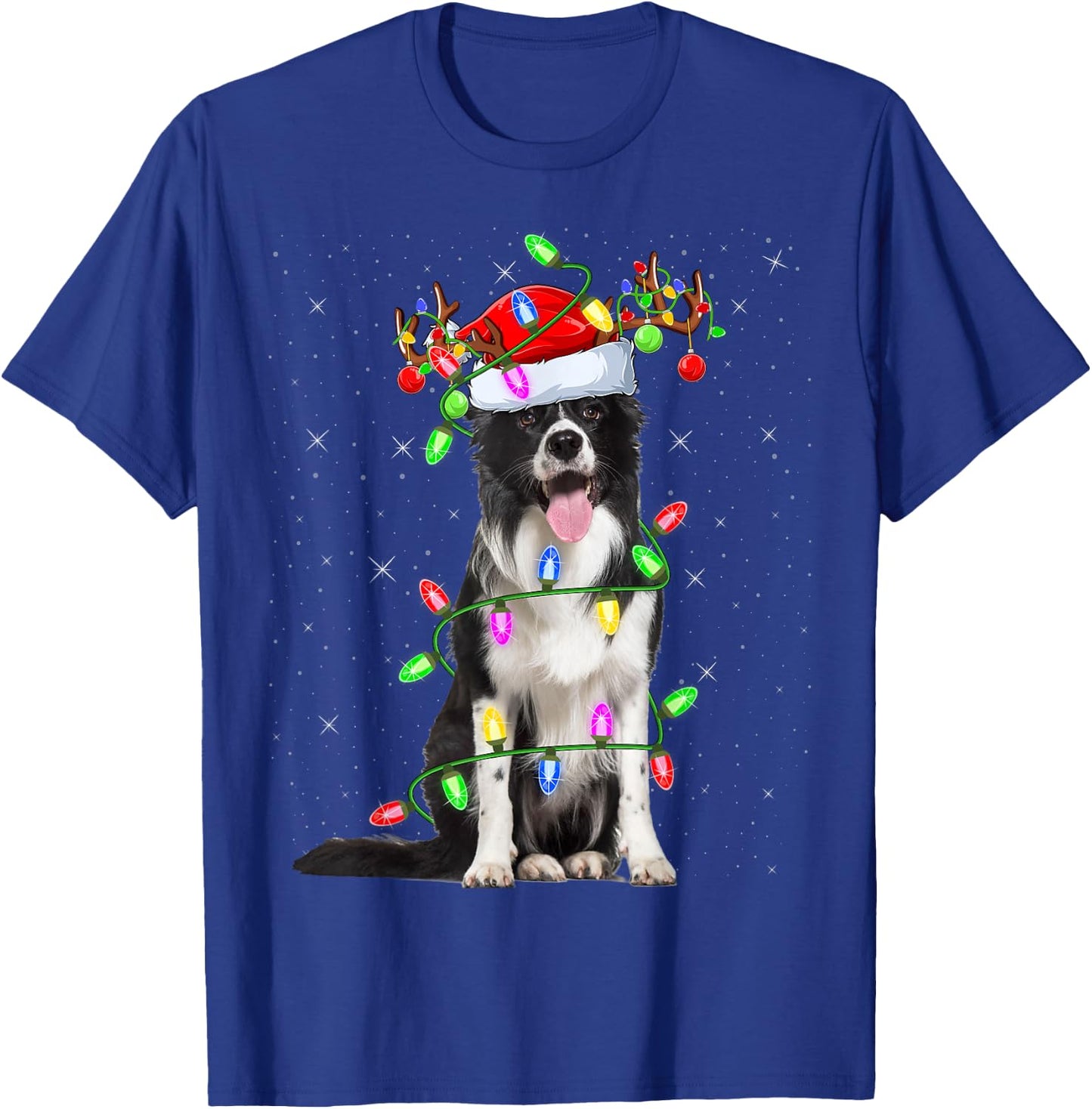 Xmas Holiday Lighting Santa Border Collie Dog Christmas T-Shirt - T-Shirt | Royal