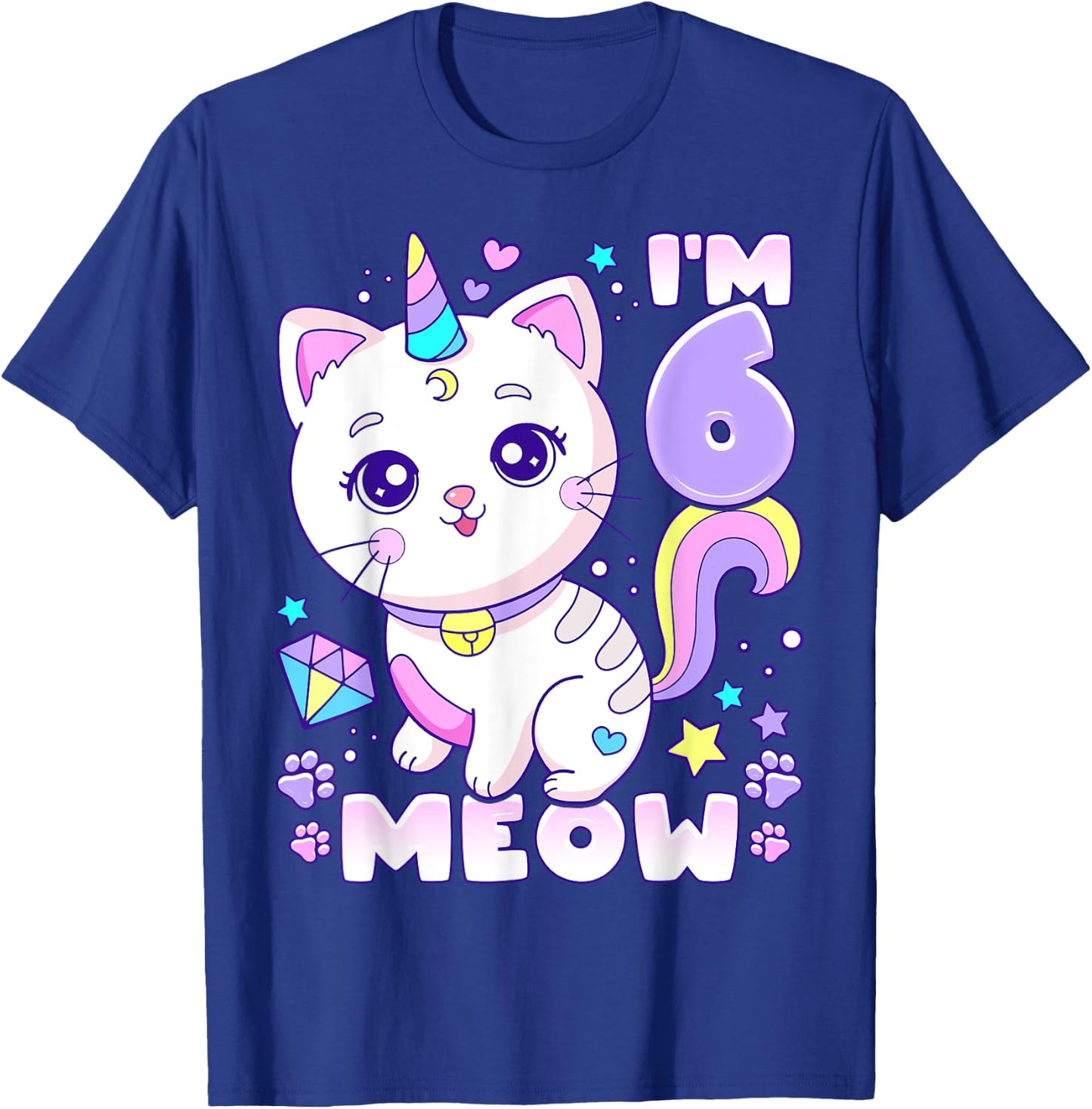 Birthday girl 6 years old, cat, unicorn, 6th birthday T-Shirt - T-Shirt | Royal