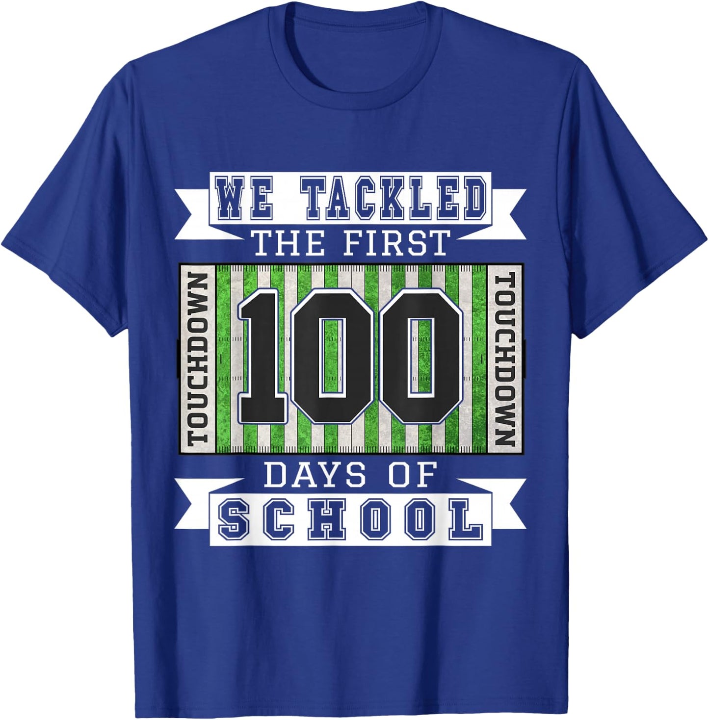 100 Days of School Football Theme - School Teacher Student T-Shirt - T-Shirt | Royal