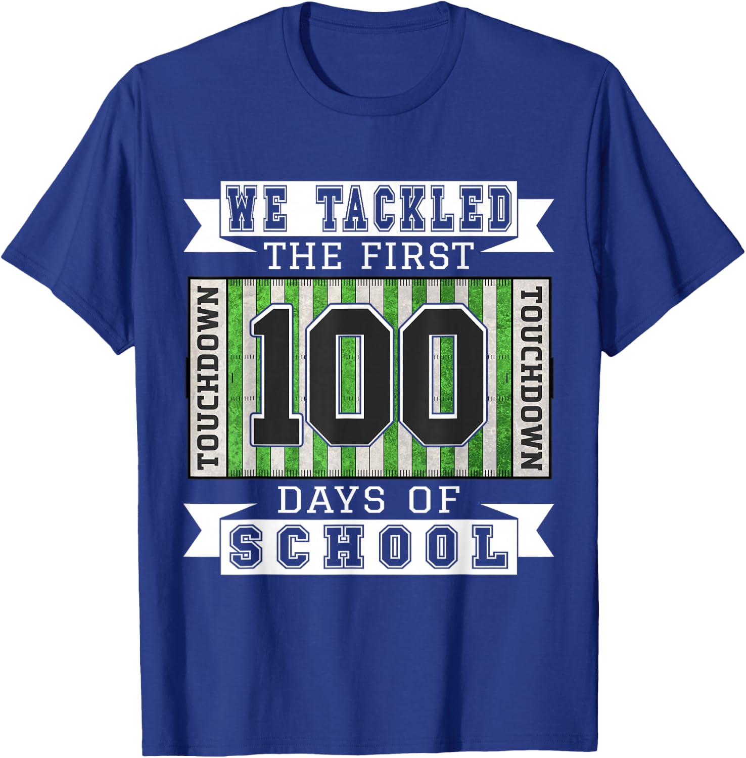100 Days of School Football Theme - School Teacher Student T-Shirt - T-Shirt | Royal