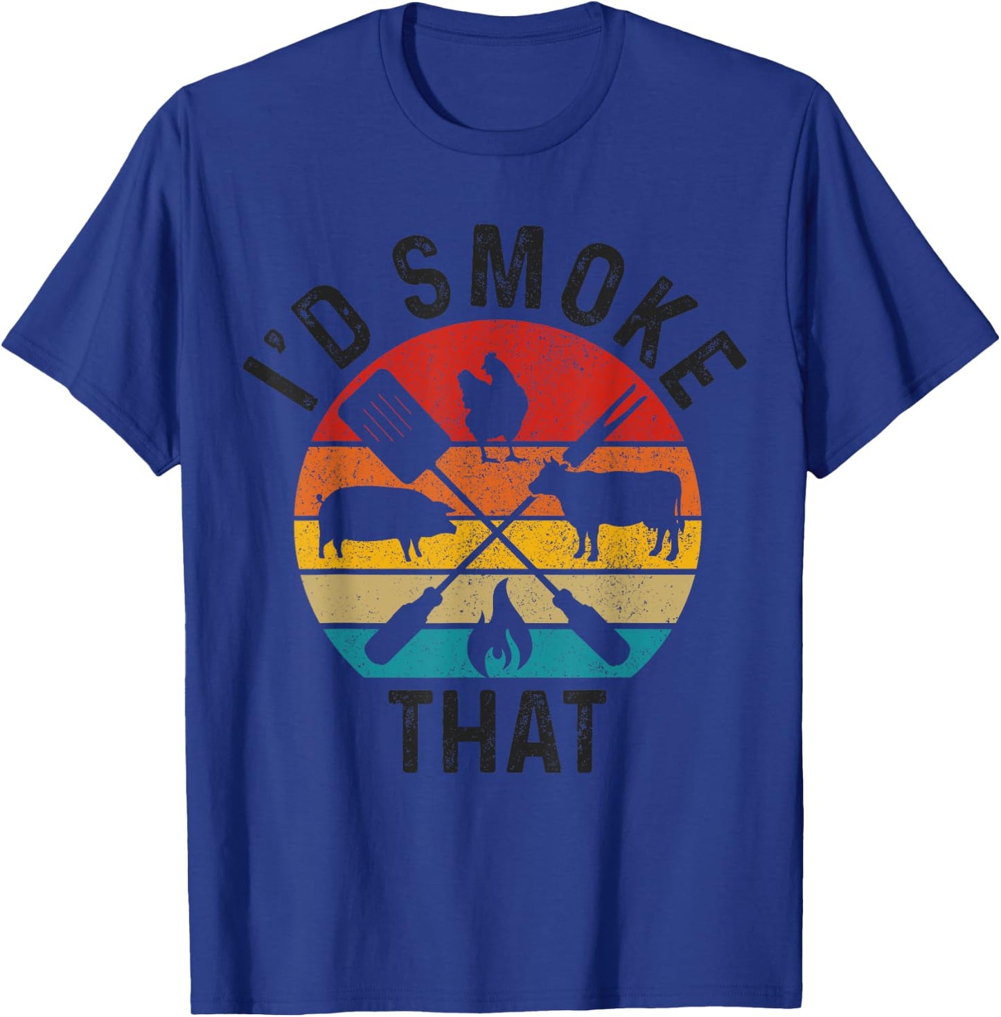 Chef Butcher BBQ I'd Smoke That Funny Father's Day Vintage T-Shirt - T-Shirt | Royal