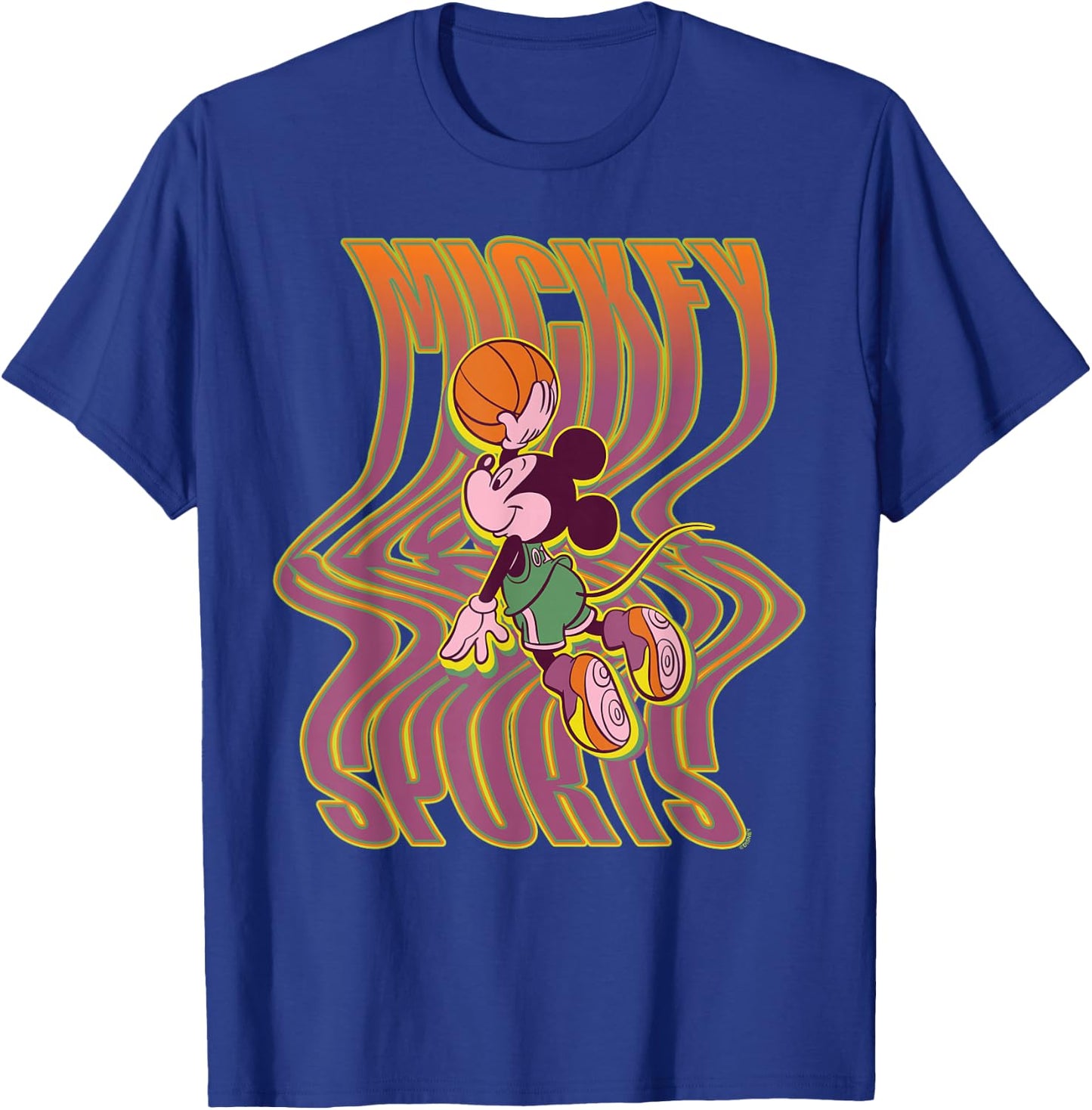 Disney Mickey Mouse Sports Basketball Dunk Wavy Letters T-Shirt - T-Shirt | Royal
