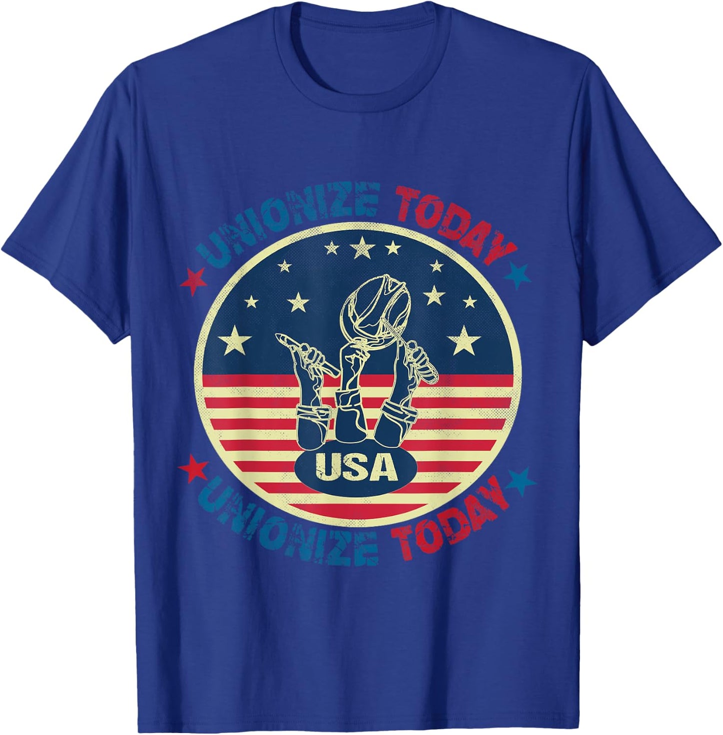 USA Flag UNIONIZE TODAY Workers Vintage American LABOR DAY Women Men T-Shirt - T-Shirt | Royal
