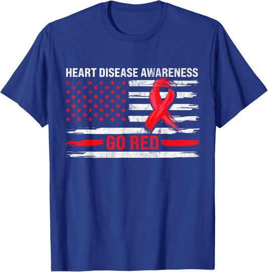 Go Red Heart Disease Support Flag - Heart Disease Awareness T-Shirt - T-Shirt | Royal