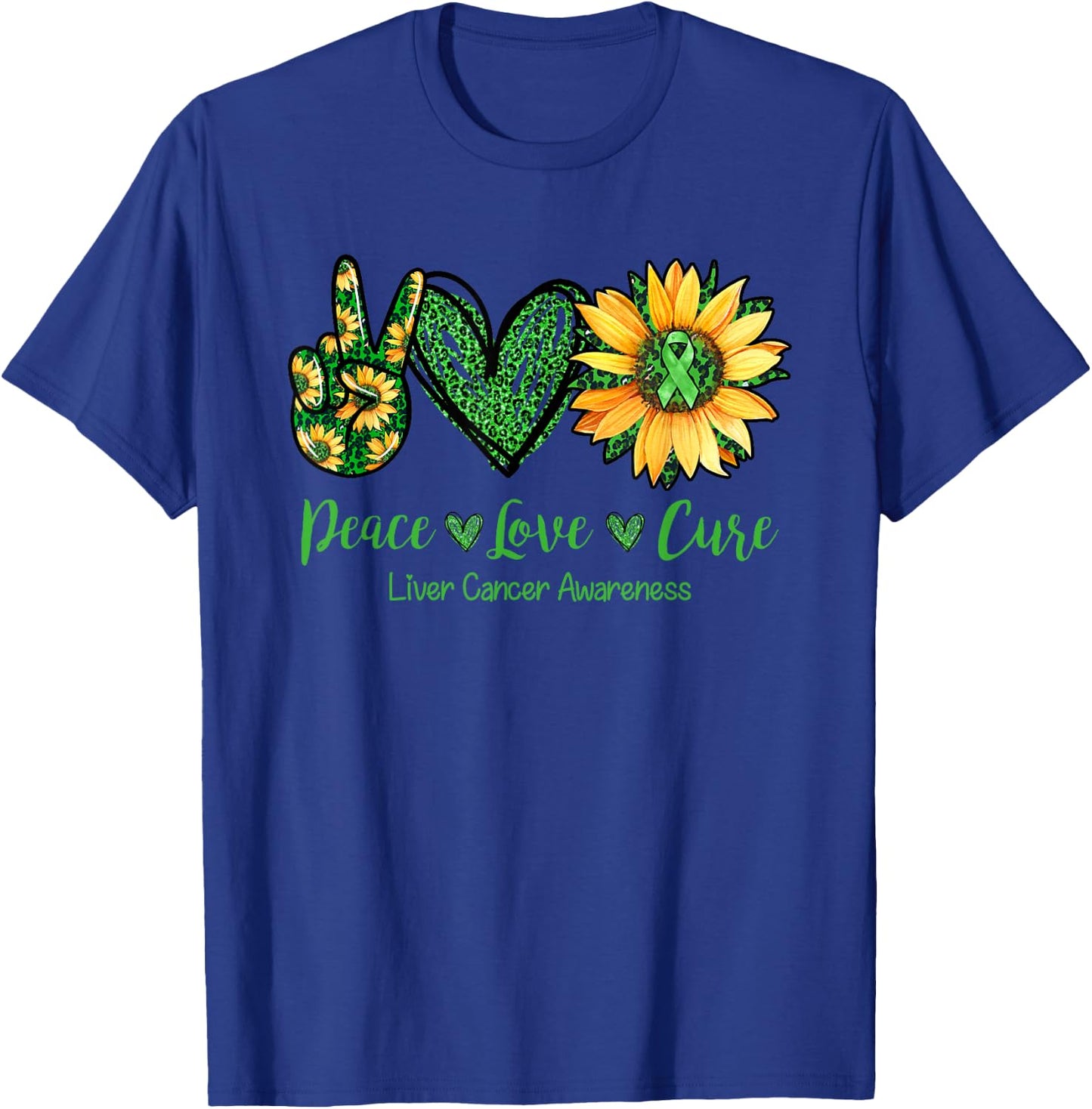 Daisy Flower Peace Love Cure Liver Cancer Awareness Month T-Shirt - T-Shirt | Royal