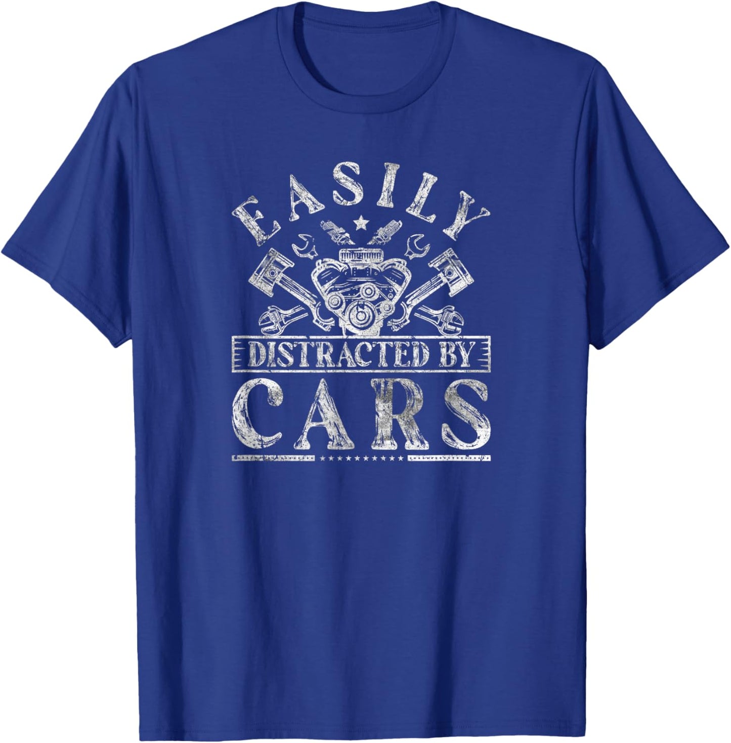 Easily Distracted By Cars Auto Mechanic T-Shirt - T-Shirt | Royal