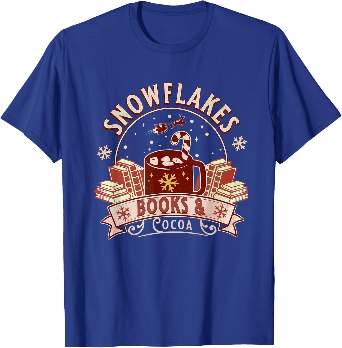 Snowflakes Books & Cocoa Cozy Design T-Shirt - T-Shirt | Royal