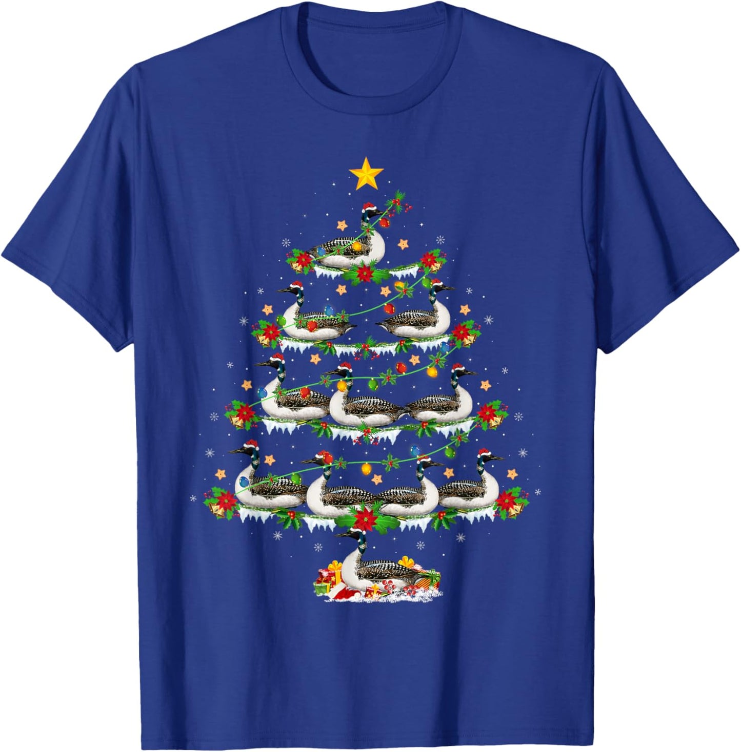 Loon Bird Lover Xmas Lights Loon Christmas Tree T-Shirt - T-Shirt | Royal