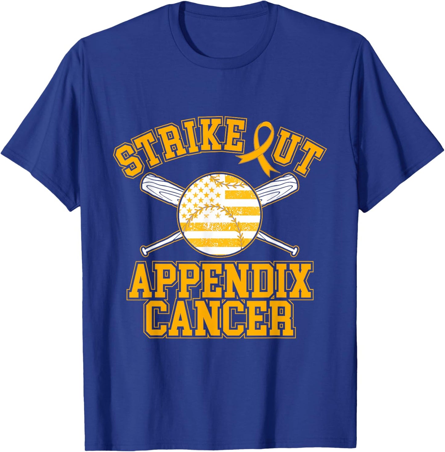American Flag Strikeout Appendix Cancer Ribbon Baseball T-Shirt - T-Shirt | Royal