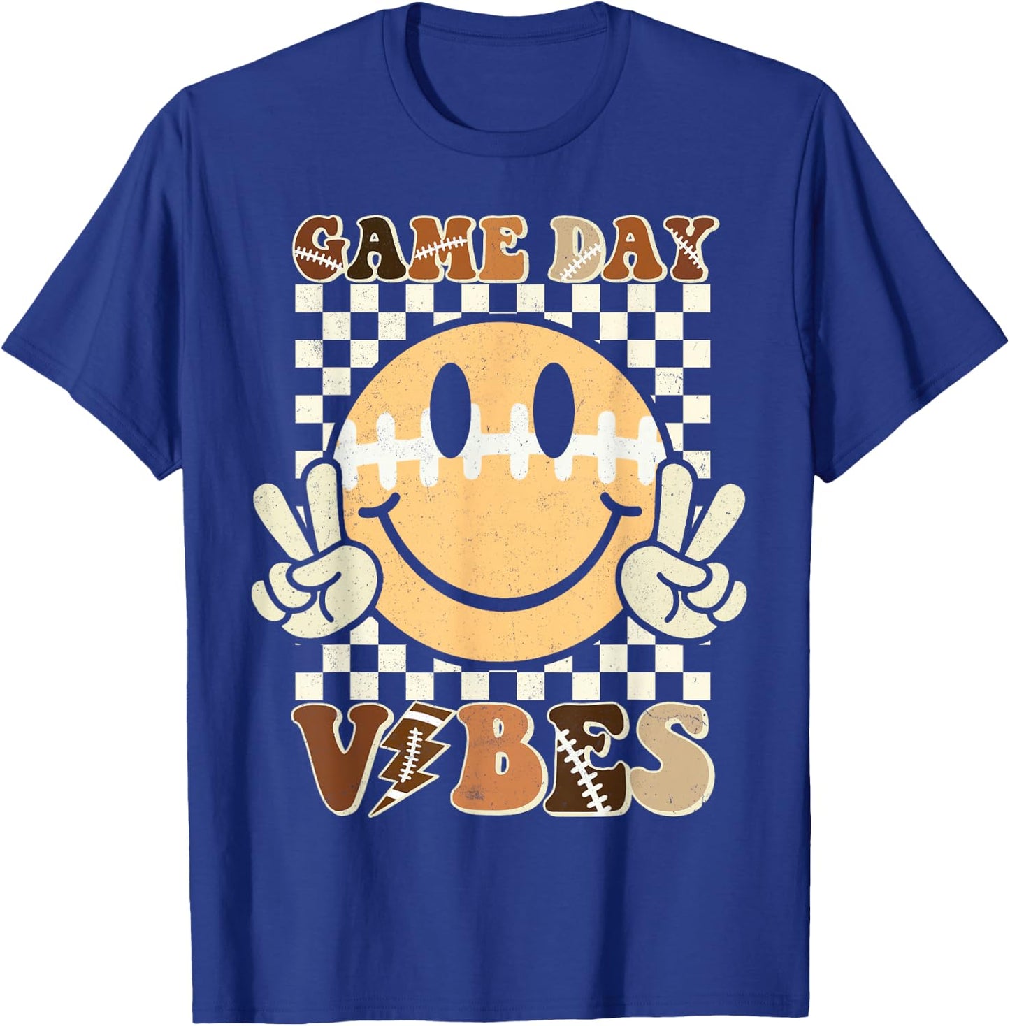 Funny Face American Football Game Day Vibes Sport Women Girl T-Shirt - T-Shirt | Royal