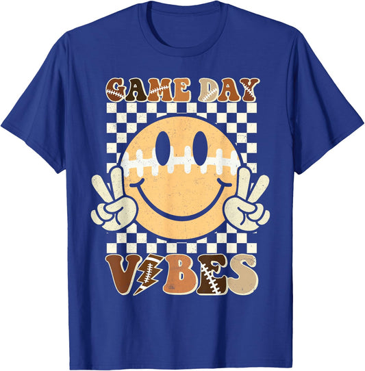 Funny Face American Football Game Day Vibes Sport Women Girl T-Shirt - T-Shirt | Royal