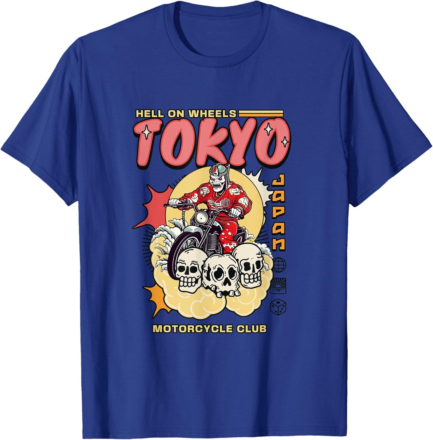 Tokyo Japan Motorcycle Club Biker MC Wheels Retro Skulls T-Shirt - T-Shirt | Royal