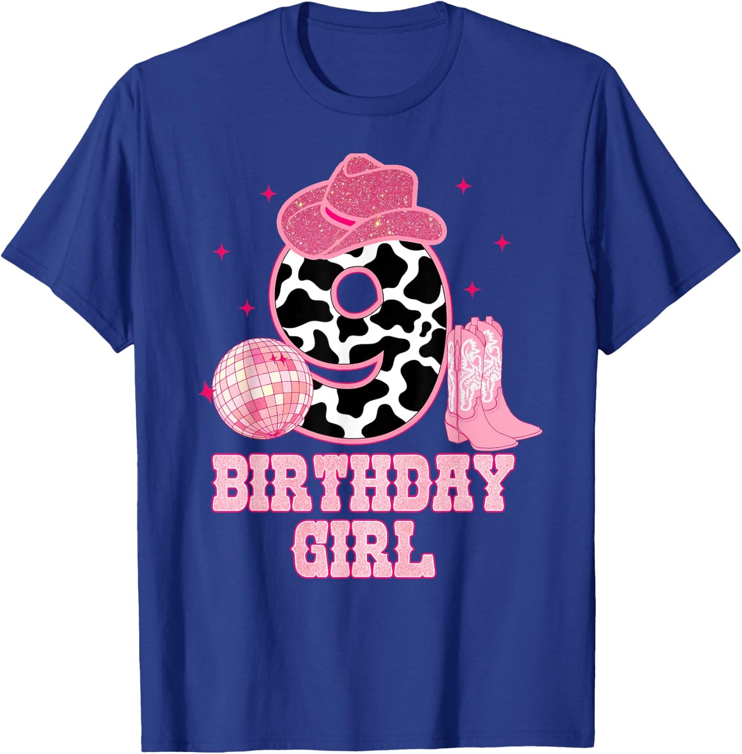 Happy 9th Birthday Girl Outfit Rodeo Western Cowgirl Cowboy T-Shirt - T-Shirt | Royal