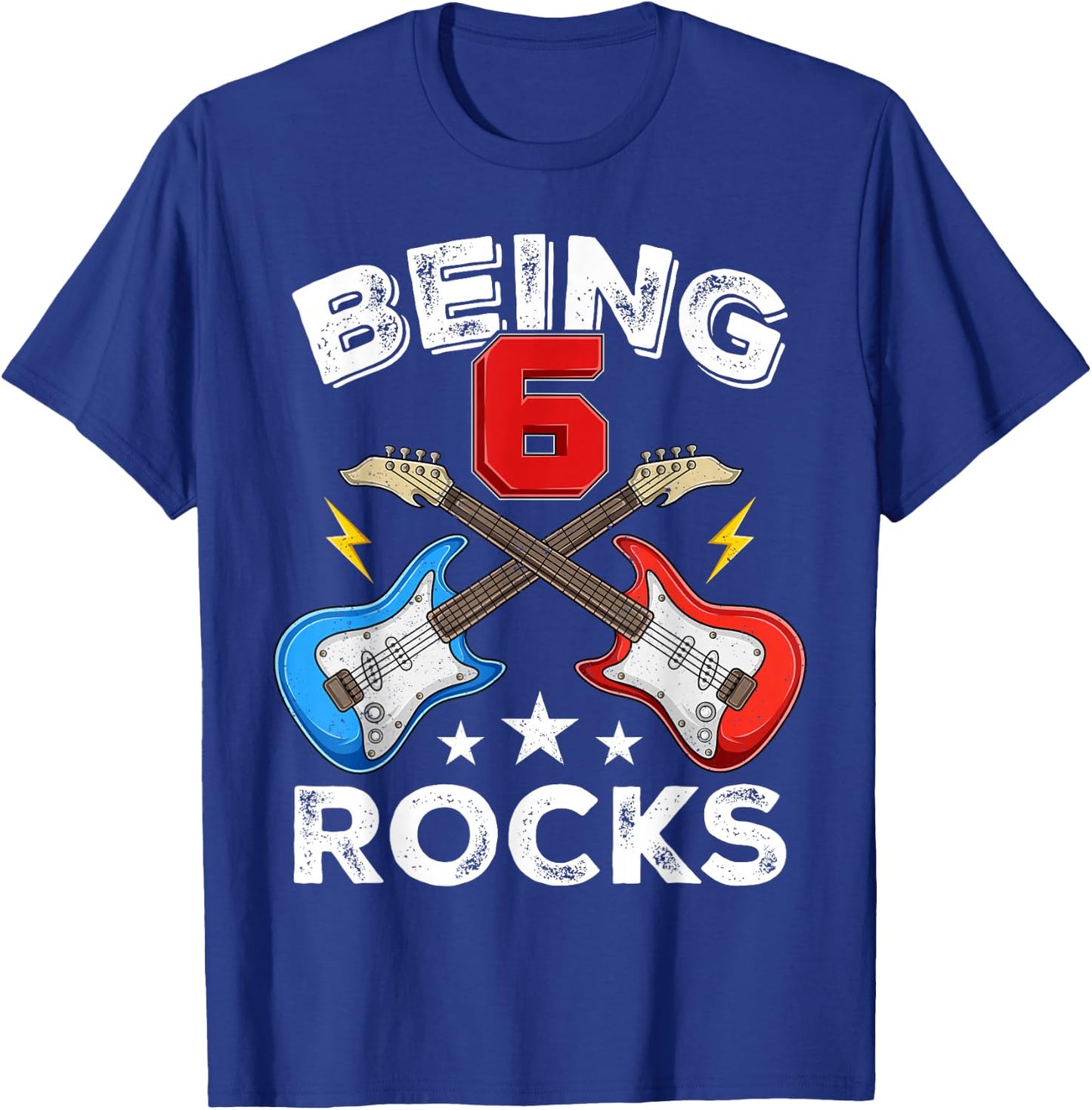 Being 6 Rocks Six Years Old Boys Girls Guitar 6th Birthday T-Shirt - T-Shirt | Royal