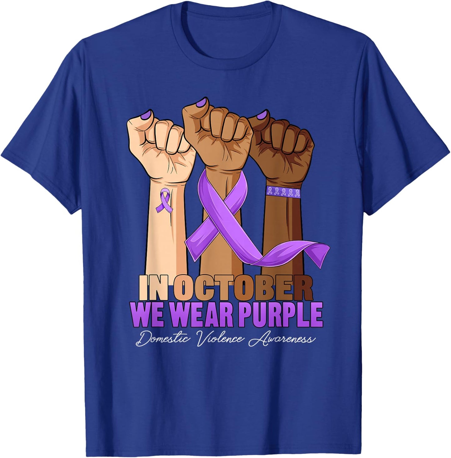 Hand In October Purple dv Domestic Violence Awareness Month T-Shirt - T-Shirt | Royal