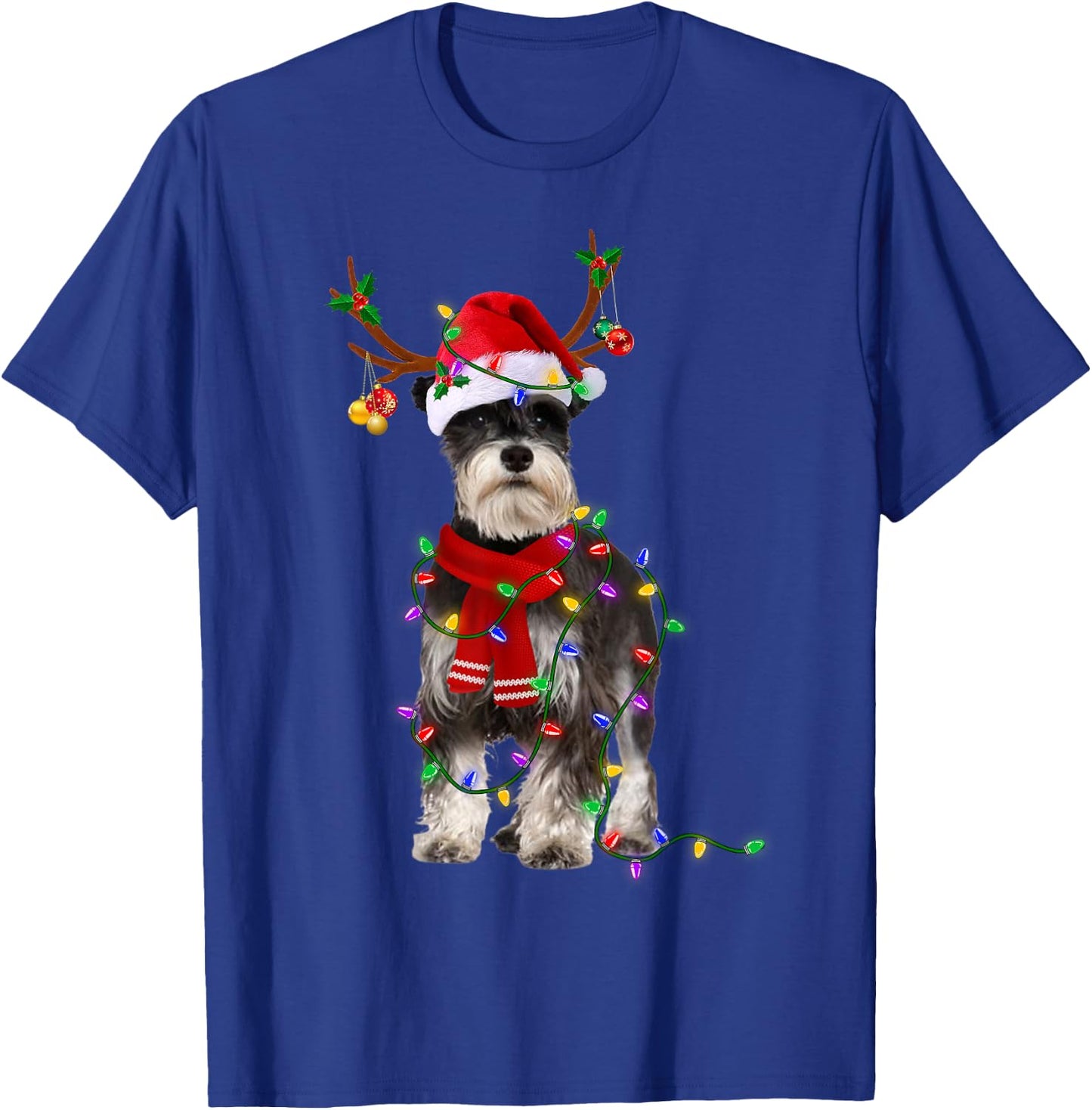 Funny Schnauzer Dog Tree Christmas Lights Dog Lover Pajama Men Women Kids T-Shirt - T-Shirt | Royal