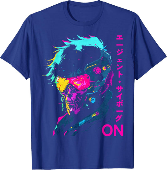 Japanese Cyborg Agent Futuristic Cyberpunk Style T-Shirt - T-Shirt | Royal