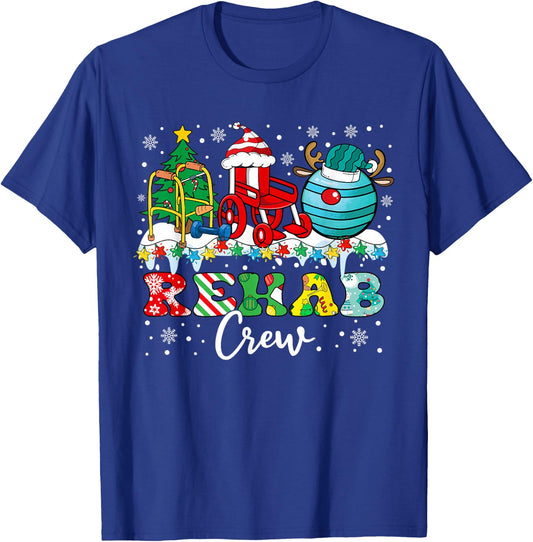 Rehab Crew Wheelchair Santa Reindeer Rehab Nurse Christmas T-Shirt - T-Shirt | Royal