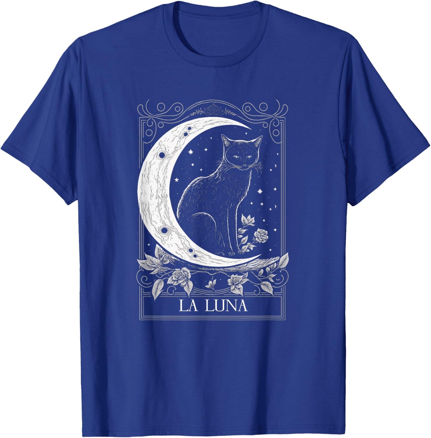 Cat and Crescent Moon Tarot Card Graphic T-Shirt - T-Shirt | Royal