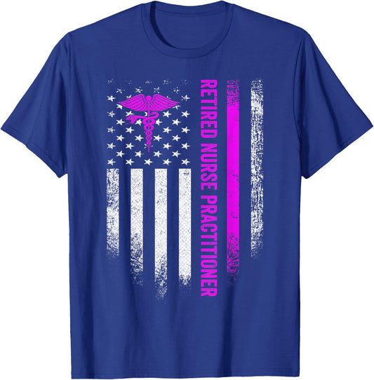 Vintage American Flag Proud Retired NP Nurse Practitioner T-Shirt - T-Shirt | Royal