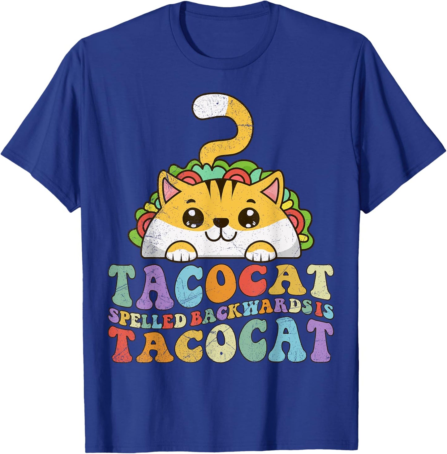 Tacocat Spelled Backwards is Tacocat, Funny Taco Cat Retro Men Women Girls Kids T-Shirt - T-Shirt | Royal