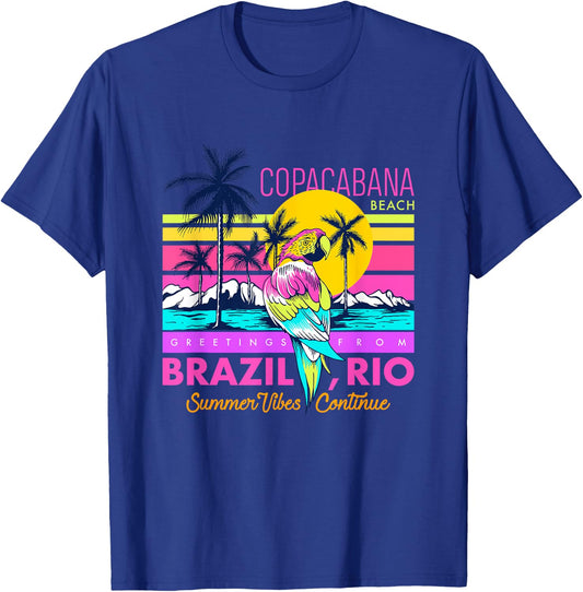 Cool Copacabana Beach Brazil Rio Summer Vibes Graphic Design Men Women Girls Kids T-Shirt - T-Shirt | Royal
