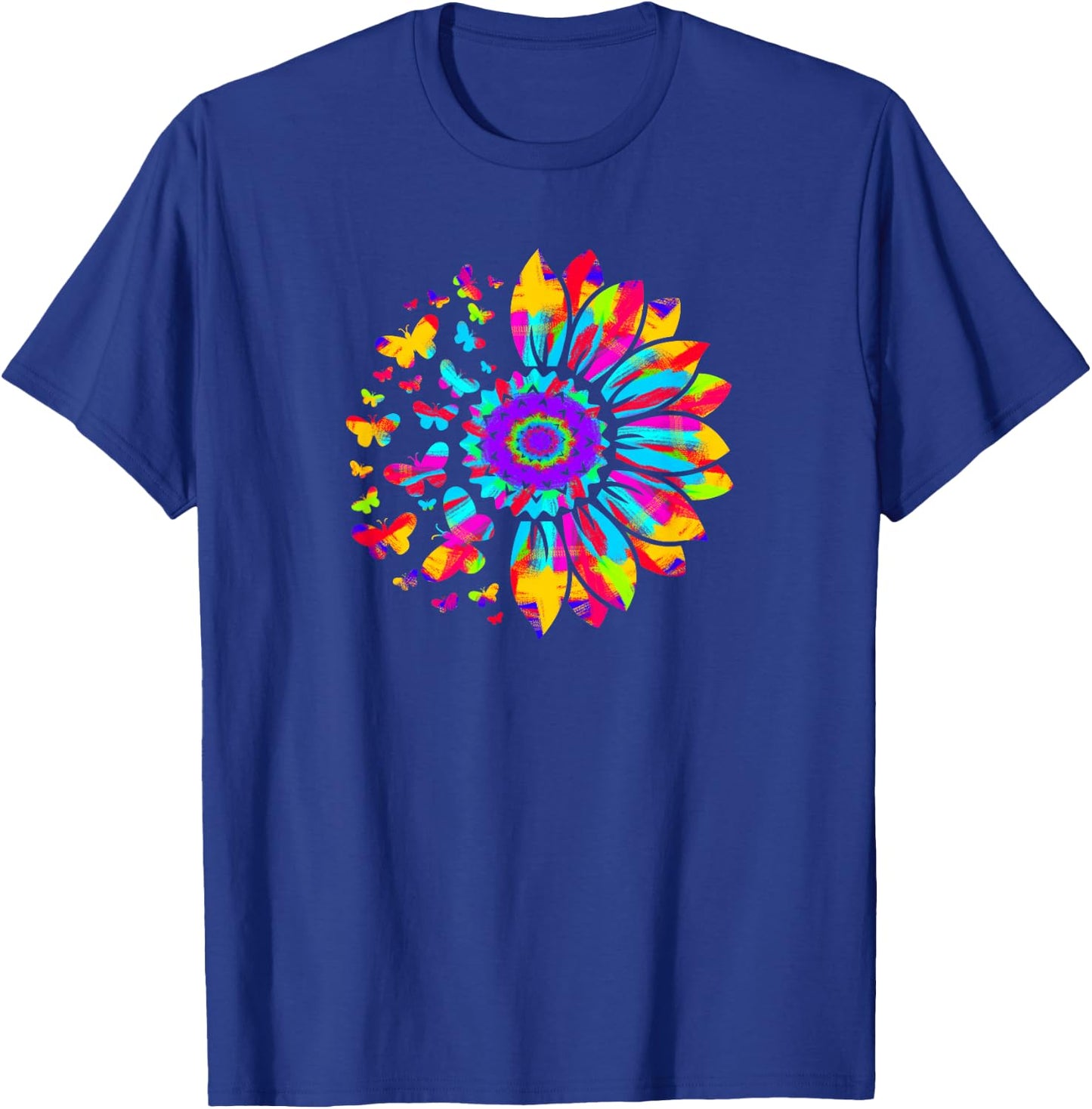 Sunflower Sun Flower Tie Dye Daisy Butterflies Women Girls T-Shirt - T-Shirt | Royal