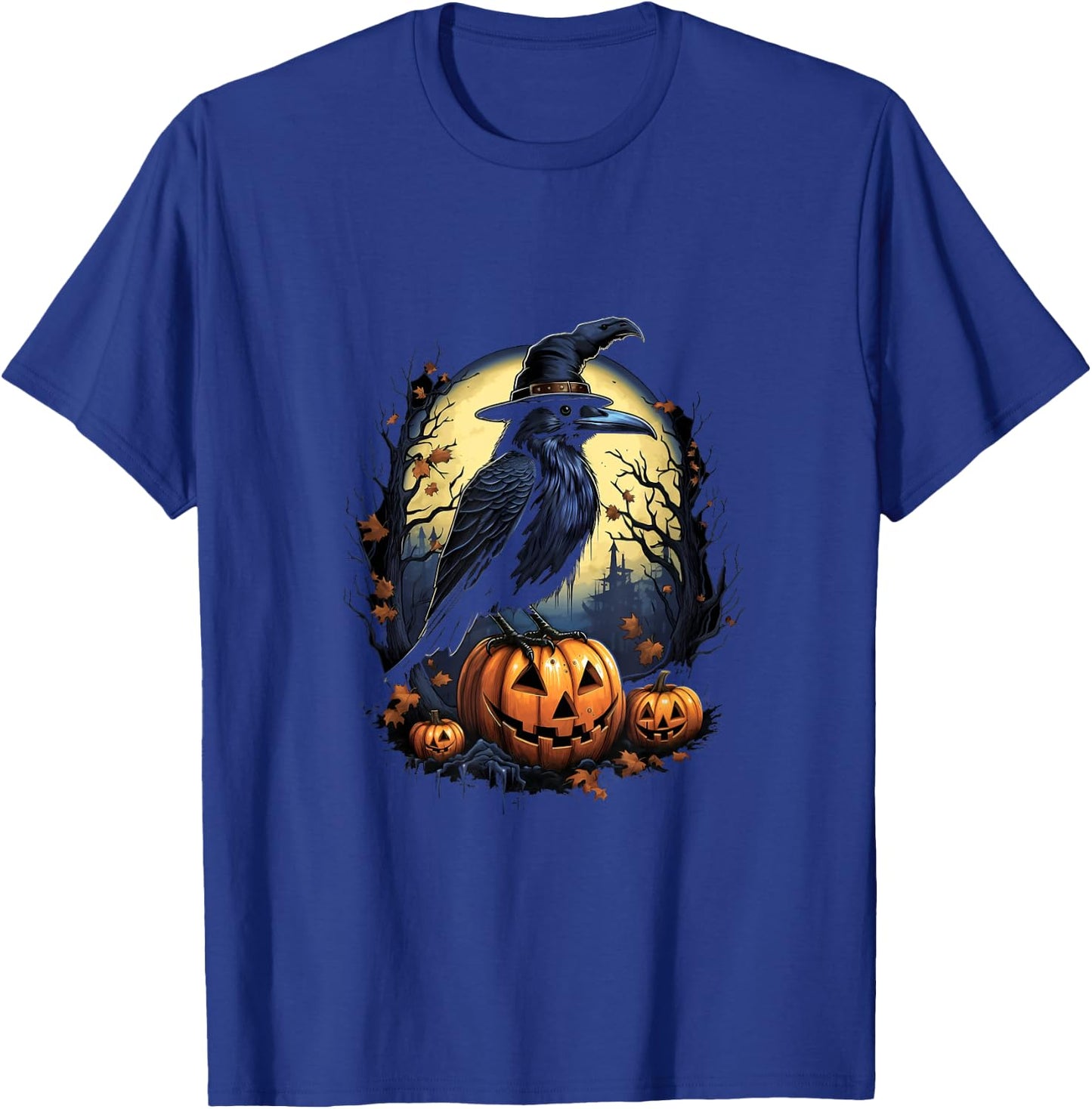 Crow Bird Witch Hat Pumpkins Halloween Costume T-Shirt - T-Shirt | Royal