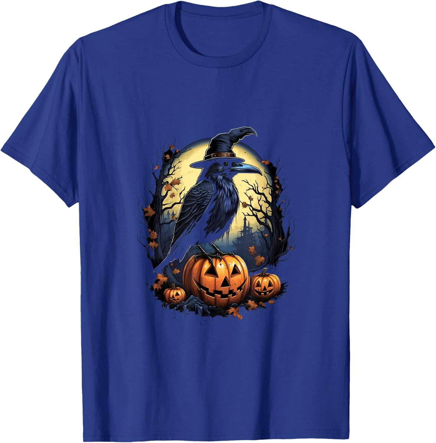 Crow Bird Witch Hat Pumpkins Halloween Costume T-Shirt - T-Shirt | Royal