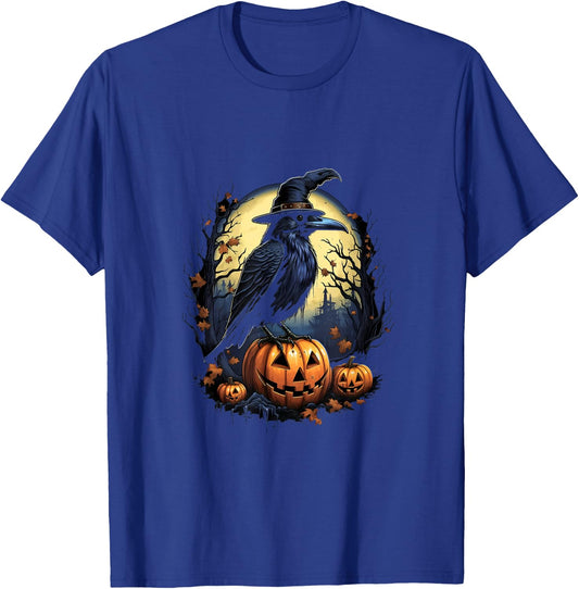Crow Bird Witch Hat Pumpkins Halloween Costume T-Shirt - T-Shirt | Royal