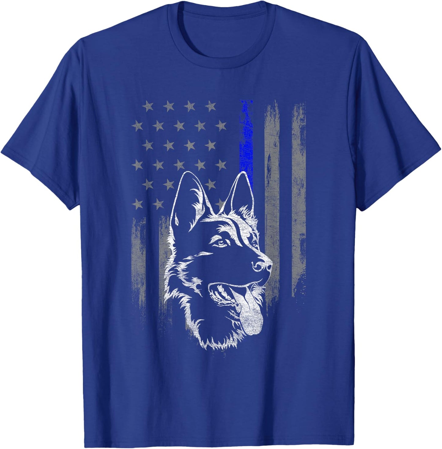 American Flag Thin Blue Line Flag German Shepherd Police T-Shirt - T-Shirt | Royal