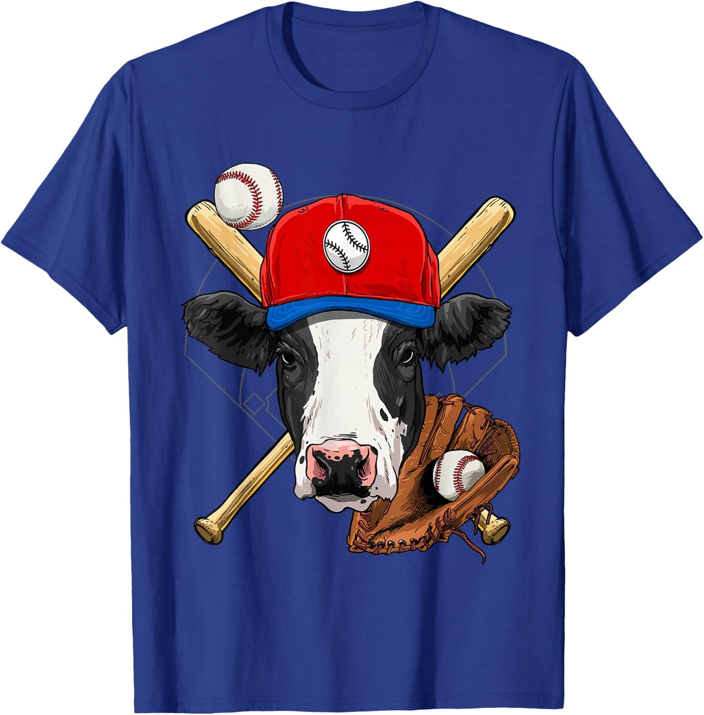 Cow Baseball Cow Lovers Baseball Player T-Shirt - T-Shirt | Royal