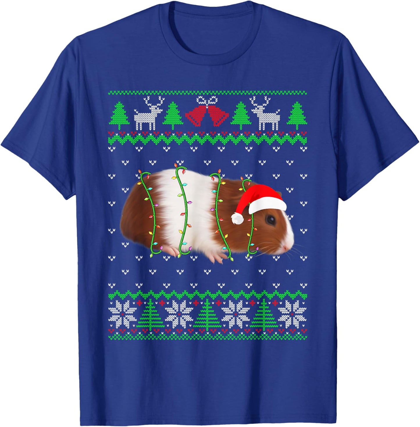 Funny Guinea pig Lights Ugly Sweater Christmas Tree Animals T-Shirt - T-Shirt | Royal