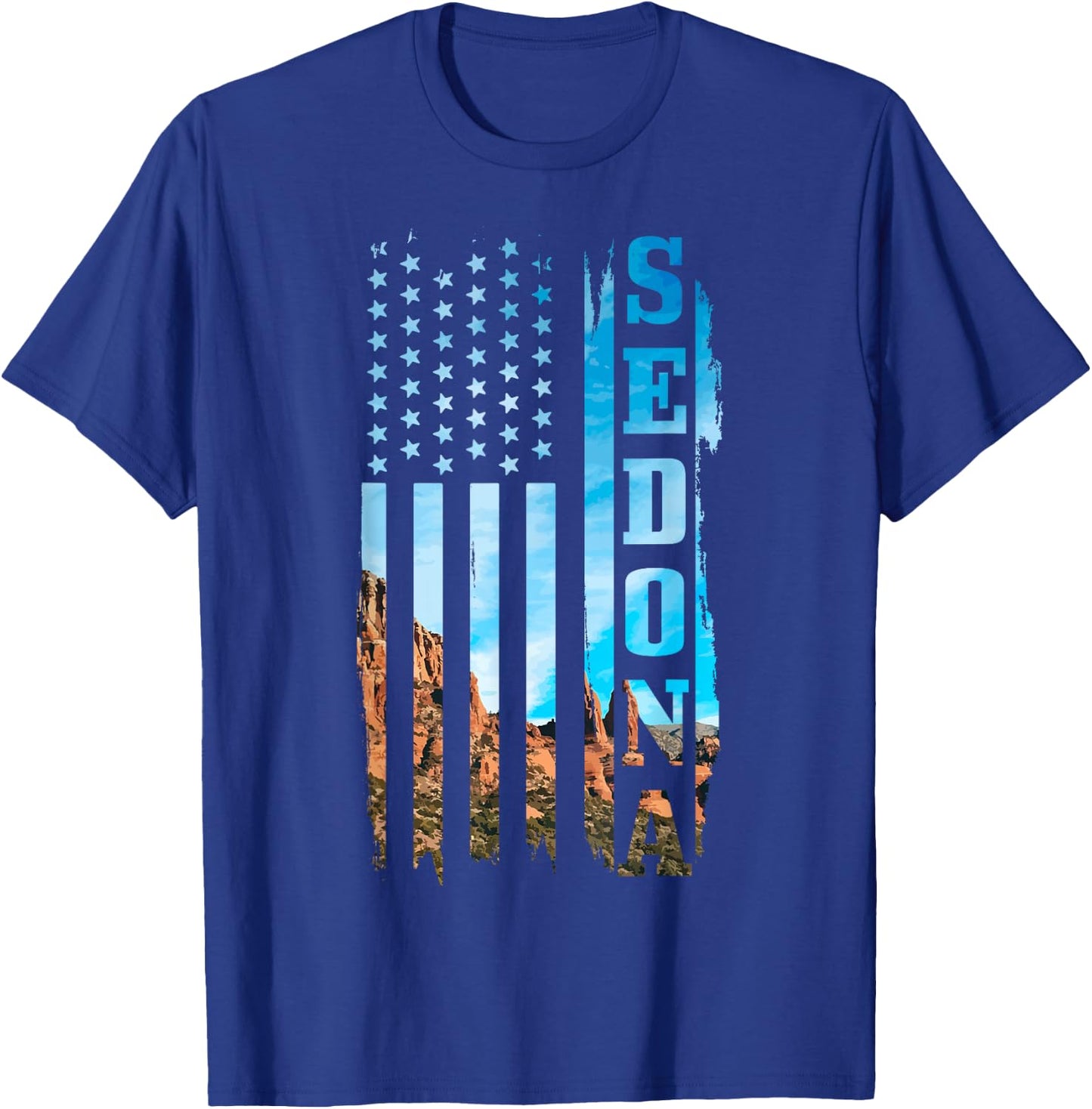 Sedona Arizona Patriotic American Flag Vintage Nature Hiking T-Shirt - T-Shirt | Royal