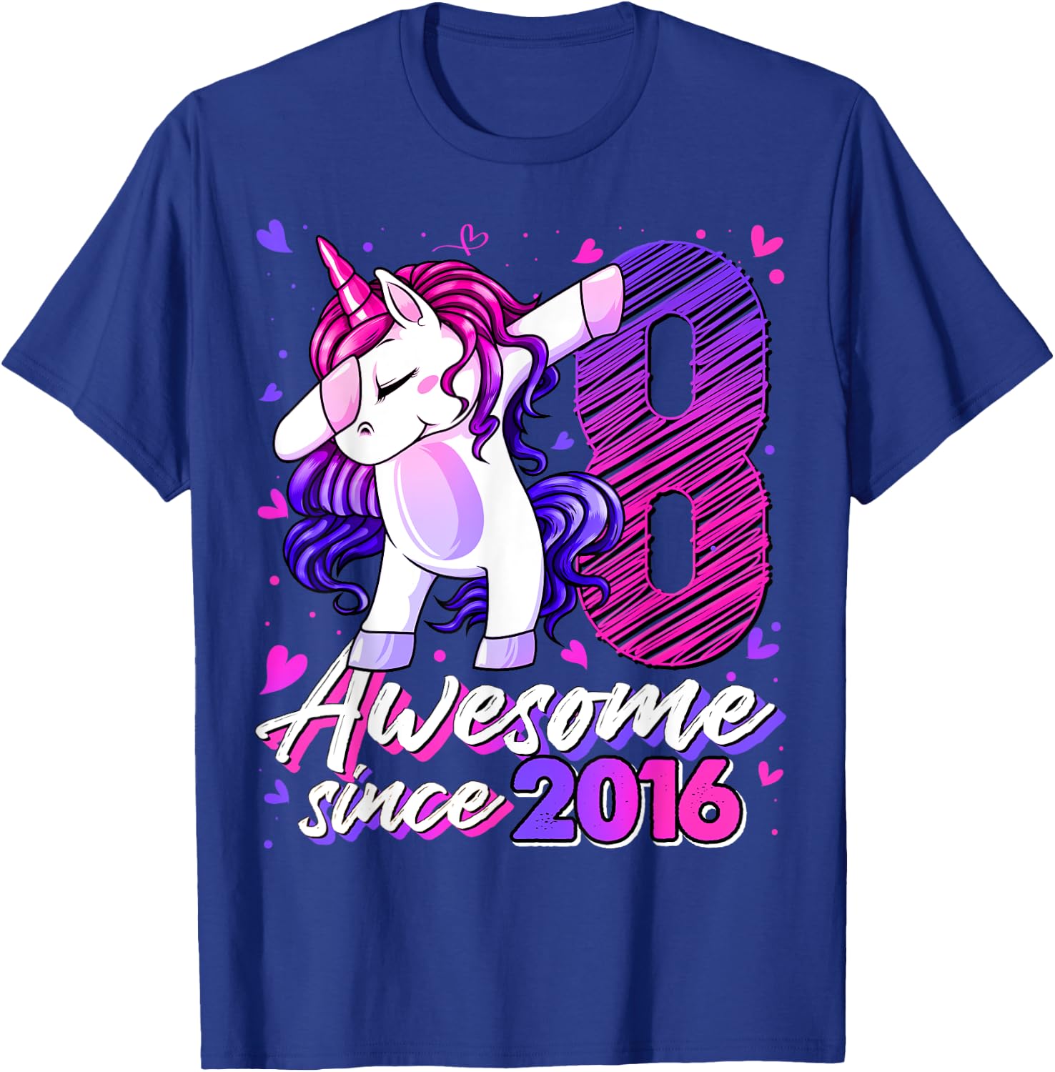 8 Years Old Flossing Unicorn Gifts 8th Birthday Girl Party T-Shirt - T-Shirt | Royal