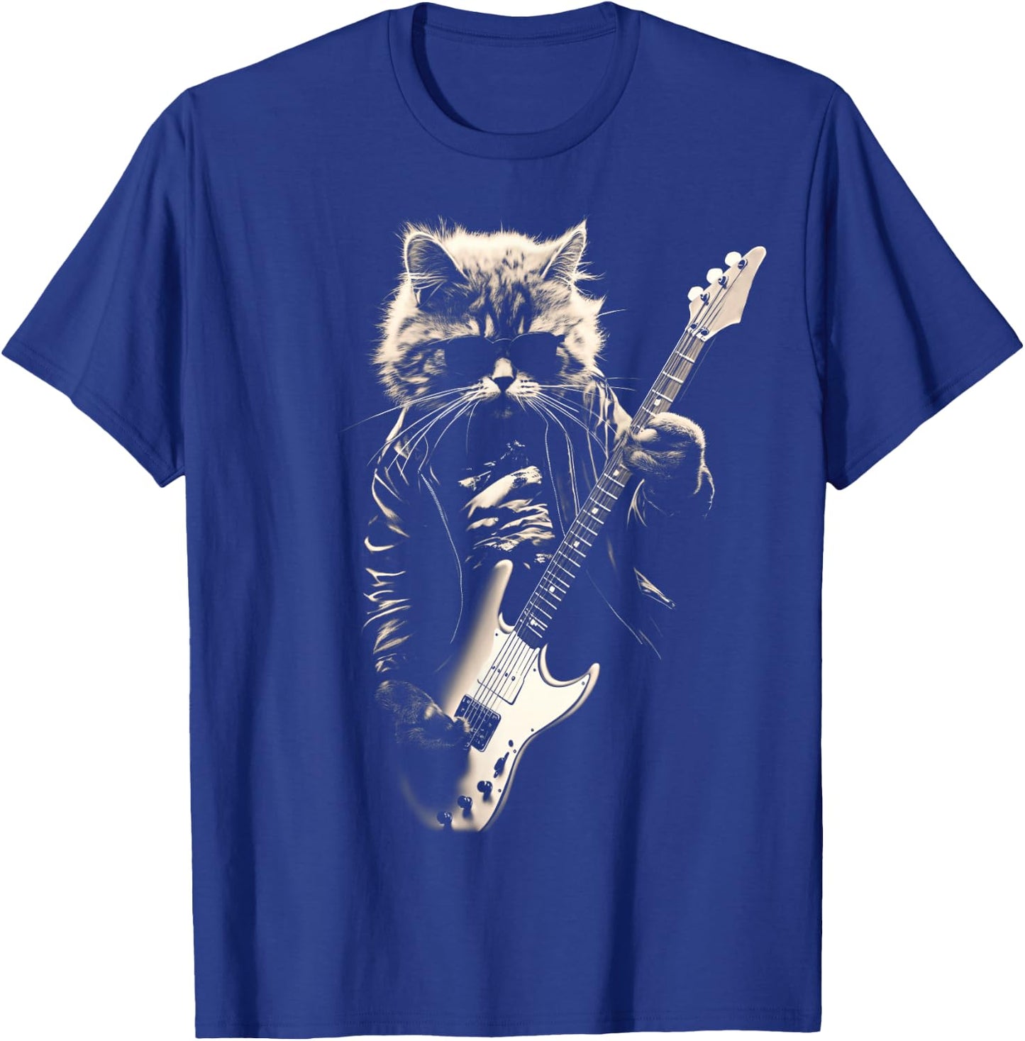 Rock Cat Playing Guitar - Funny Guitar Cat T-Shirt - T-Shirt | Royal