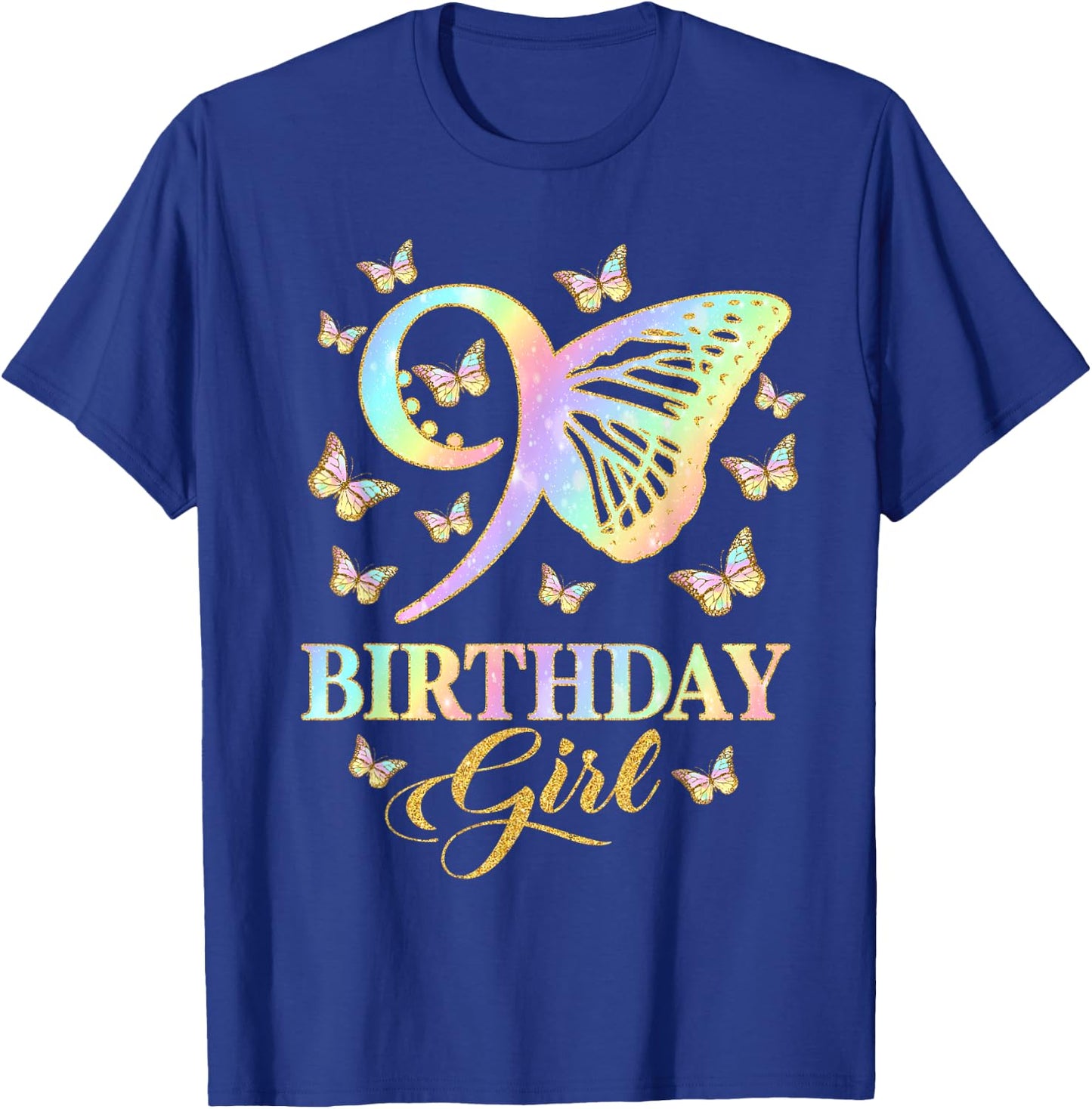 Butterfly 9th Birthday Outfit 9 Year Old Girl Kids Cute T-Shirt - T-Shirt | Royal