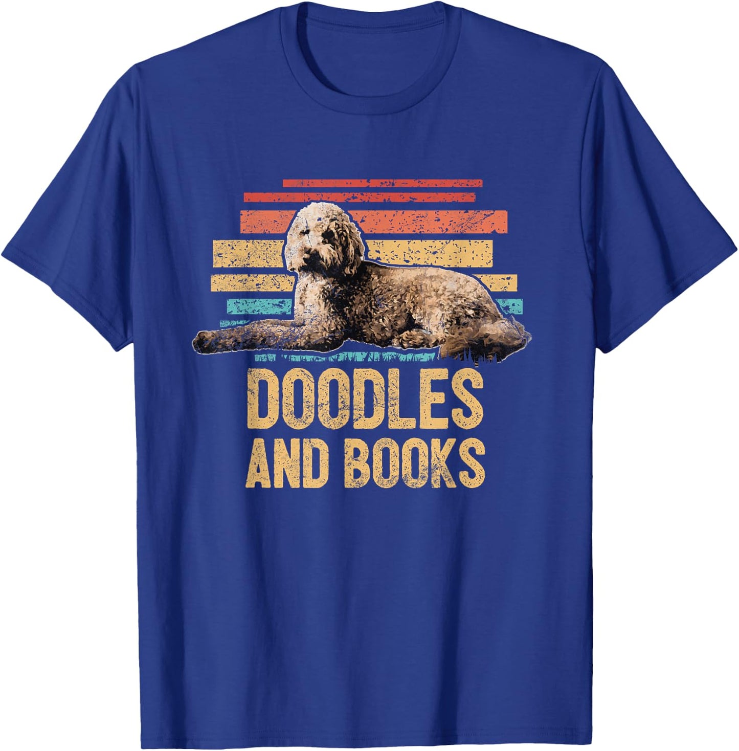 Doodles And Books Goldendoodle Dog Doodle Book Lover Retro T-Shirt - T-Shirt | Royal