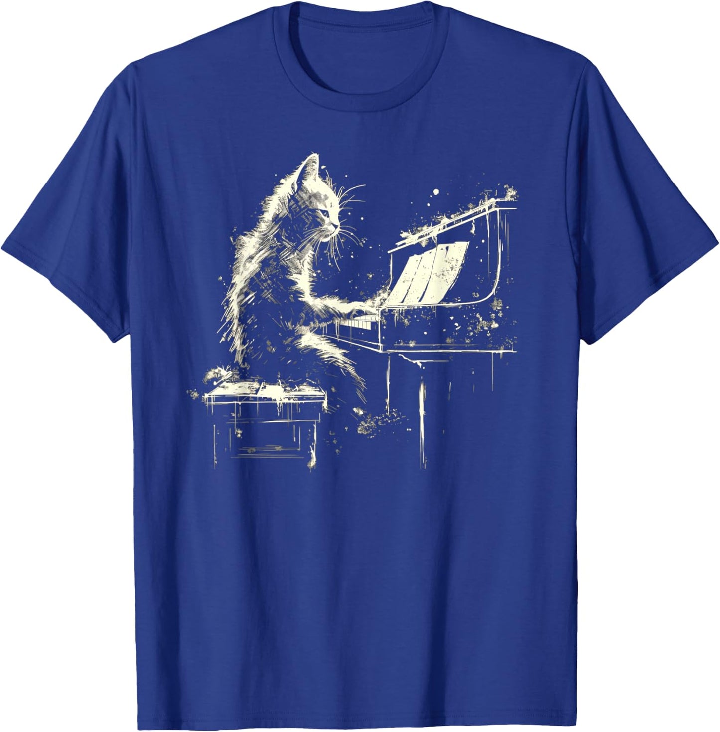 Cat Playing Piano Women Girls Kids T-Shirt - T-Shirt | Royal