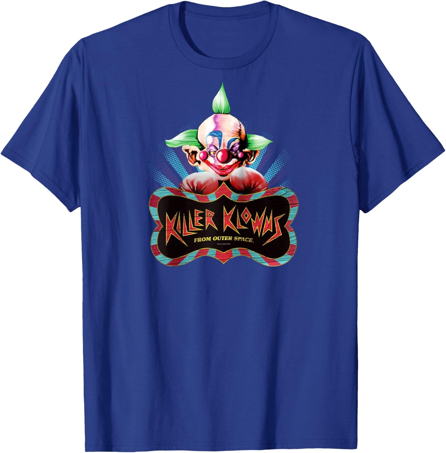 Killer Klowns from Outer Space Shorty Boxing Pose Above Logo Raglan Baseball T-Shirt - T-Shirt | Royal