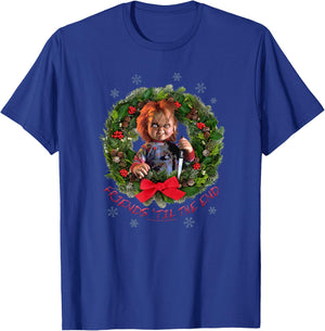 Chucky Christmas Wreath Friends Til the End T-Shirt - T-Shirt | Royal