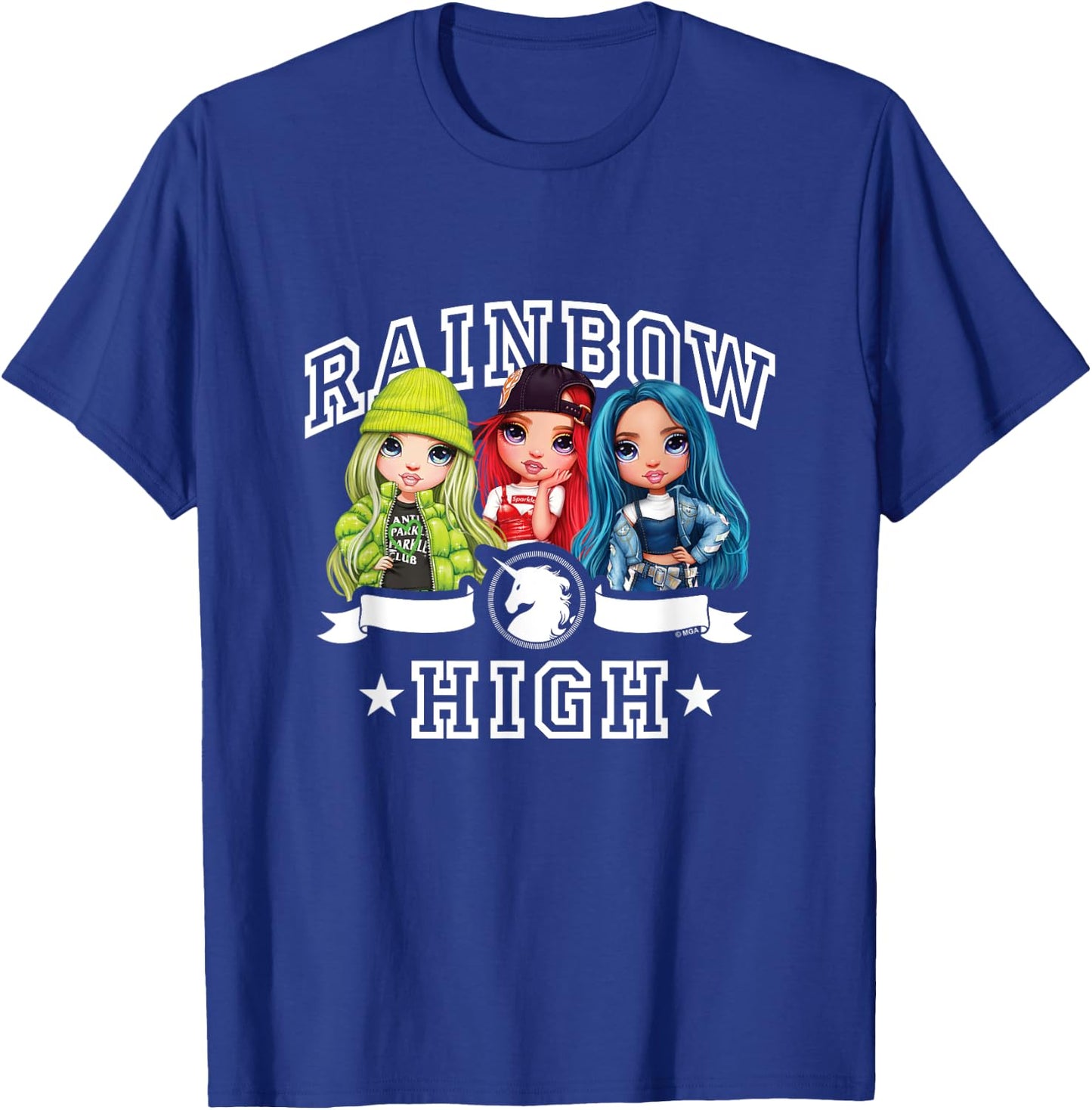Rainbow High - Skylar Ruby Jade Collegiate Unicorn Logo T-Shirt - T-Shirt | Royal
