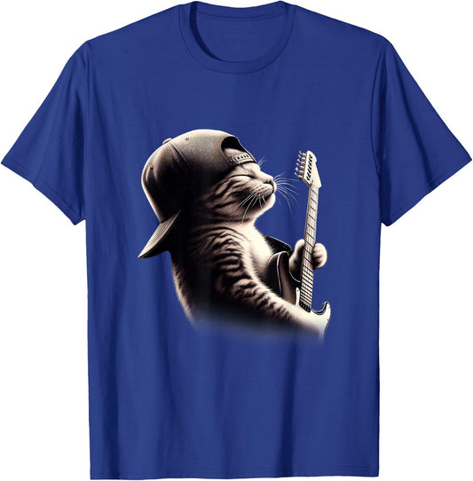 Cat Playing Guitar - Funny Rock Music Guitar Cat T-Shirt - T-Shirt | Royal