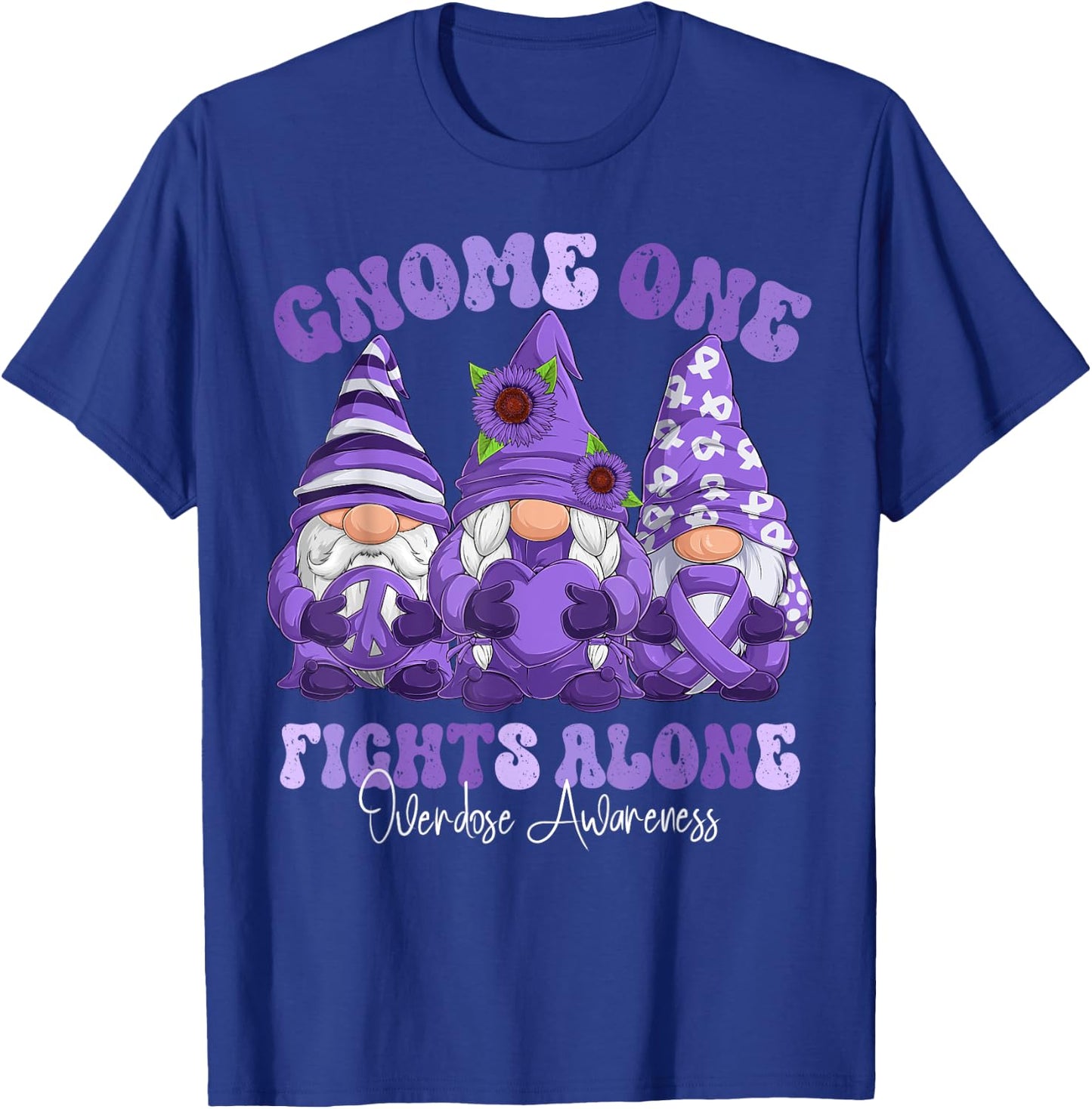Overdose Awareness Month Purple Ribbon Gnomies T-Shirt - T-Shirt | Royal