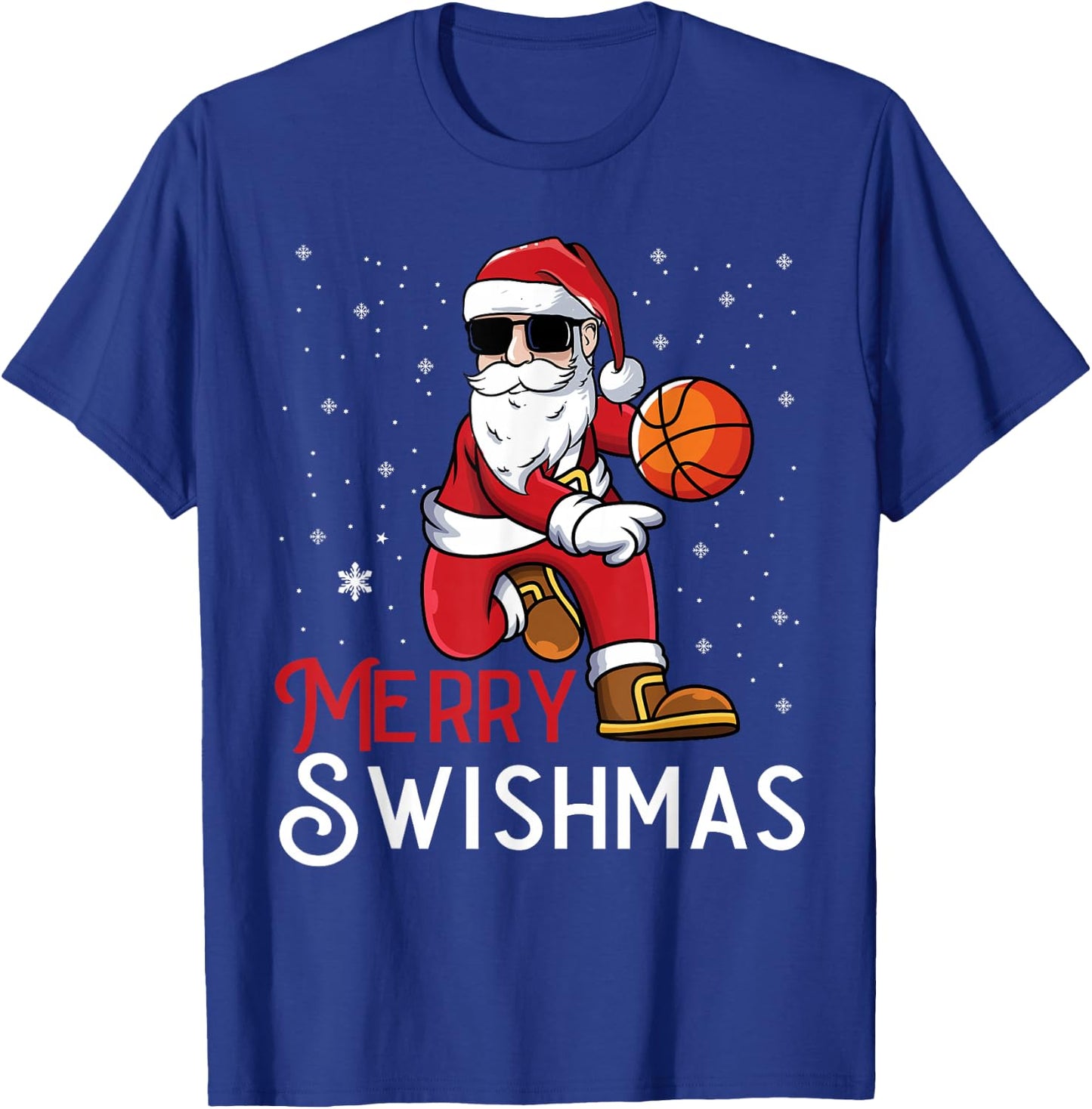 Merry Swishmas Funny Christmas Santa Basketball Player T-Shirt - T-Shirt | Royal