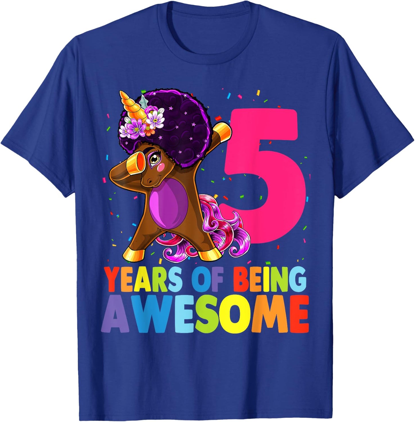 5th Birthday Dabbing Unicorn Afro Party Gift 5 Years Old T-Shirt - T-Shirt | Royal